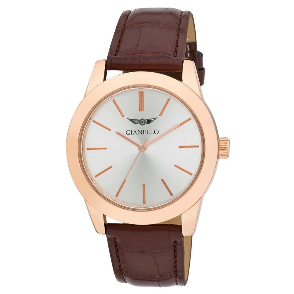 New in Box Gianello Mens 43mm Round Case Leather Strap Watch